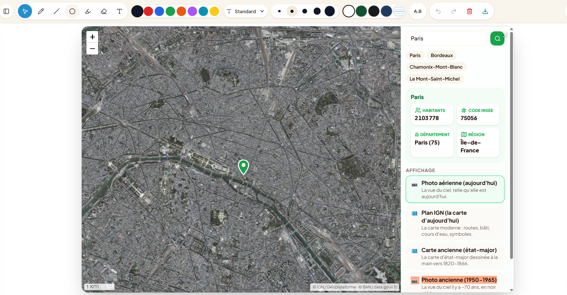 Carte satellite de Paris avec Iniprof