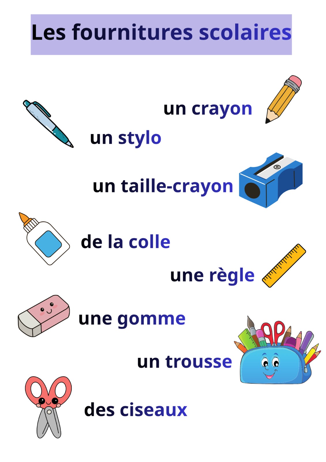 les fournitures scolaires