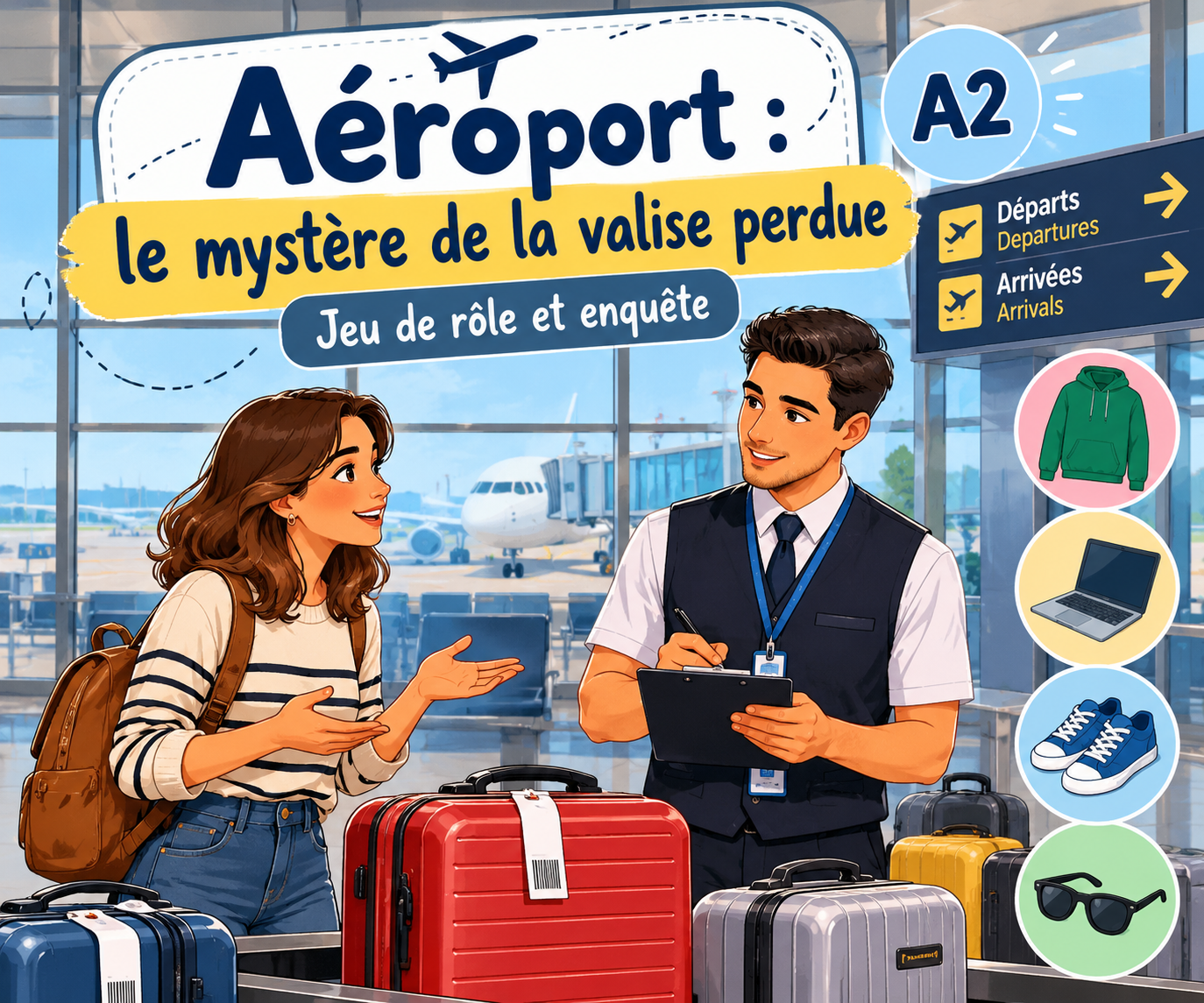 Aéroport : le mystère de la valise perdue – Jeu de rôle FLE A2