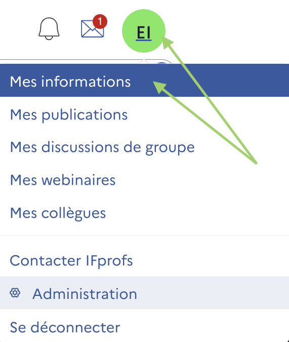 Menu profil > mes informations