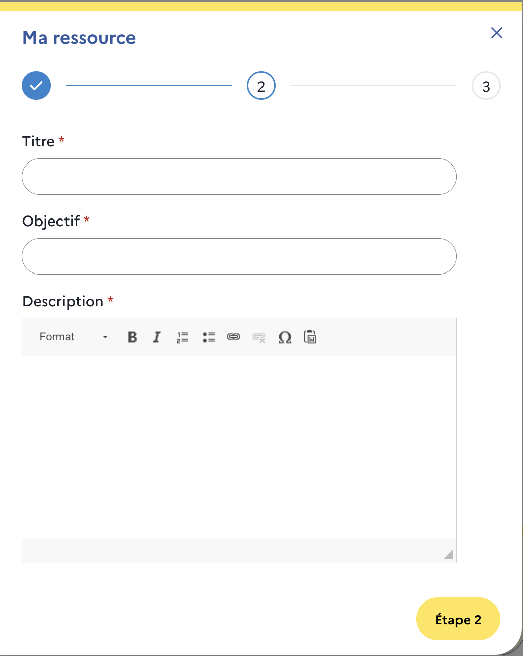 Formulaire ajout de ressource étape 1