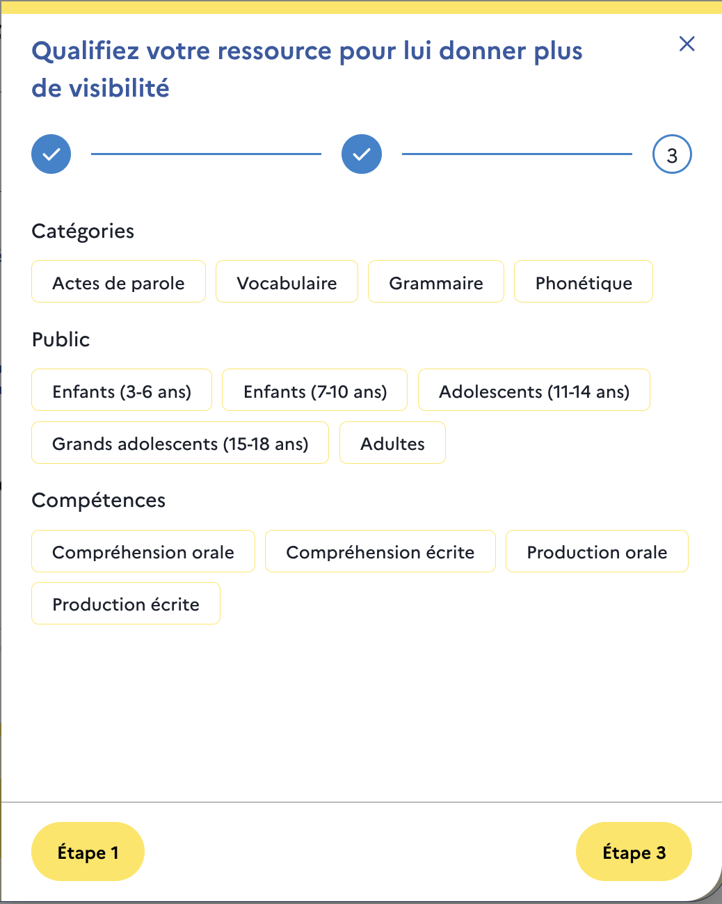 Formulaire ajout de ressource étape 2