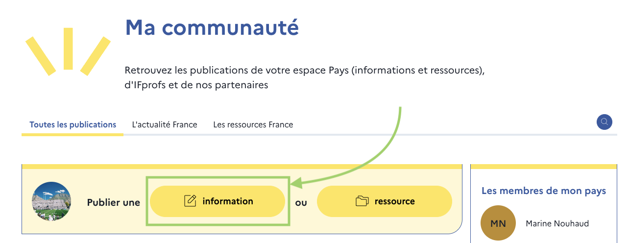 Bouton information sur la page communauté